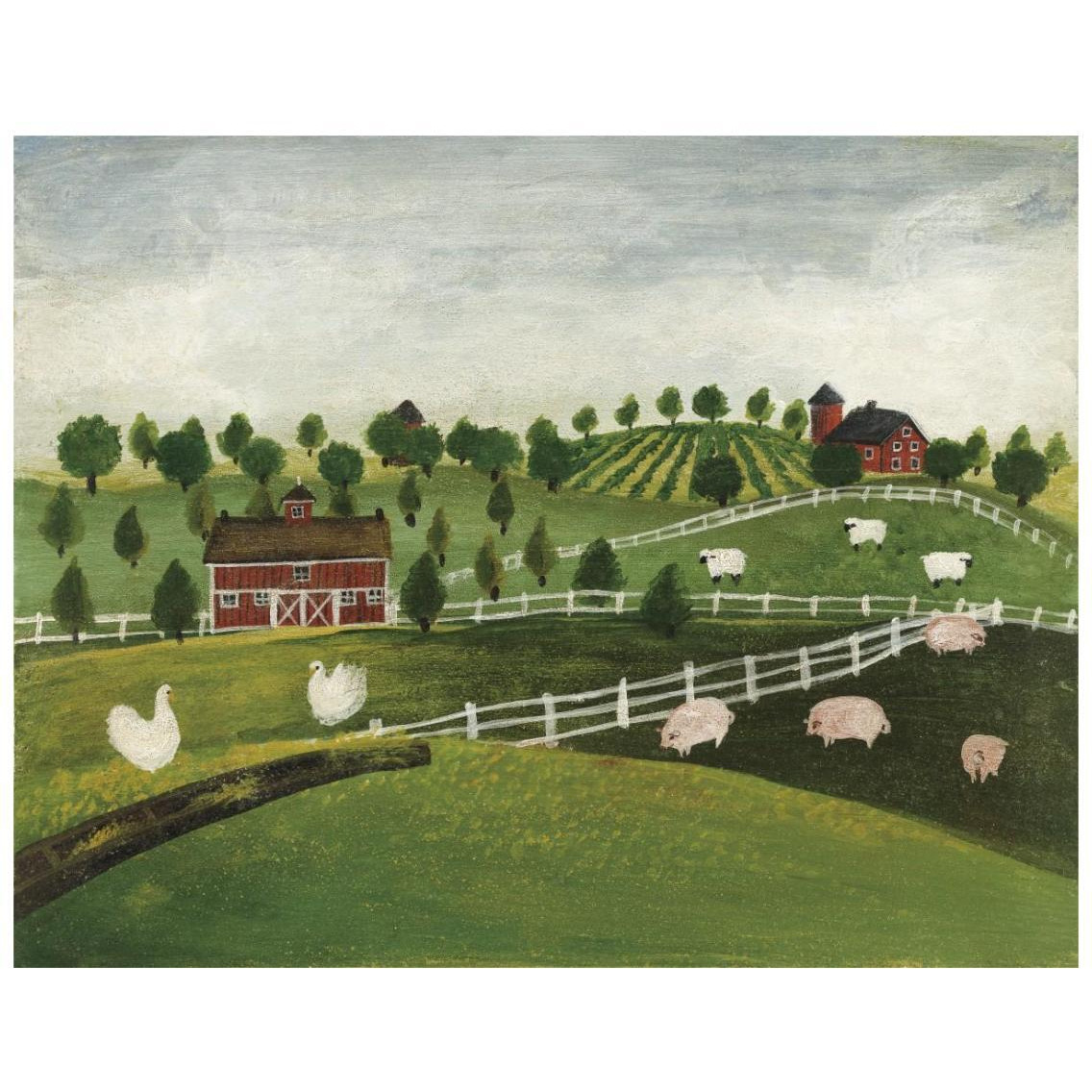 A Day at the Farm I Bright -Paper Art-26&quotx20"