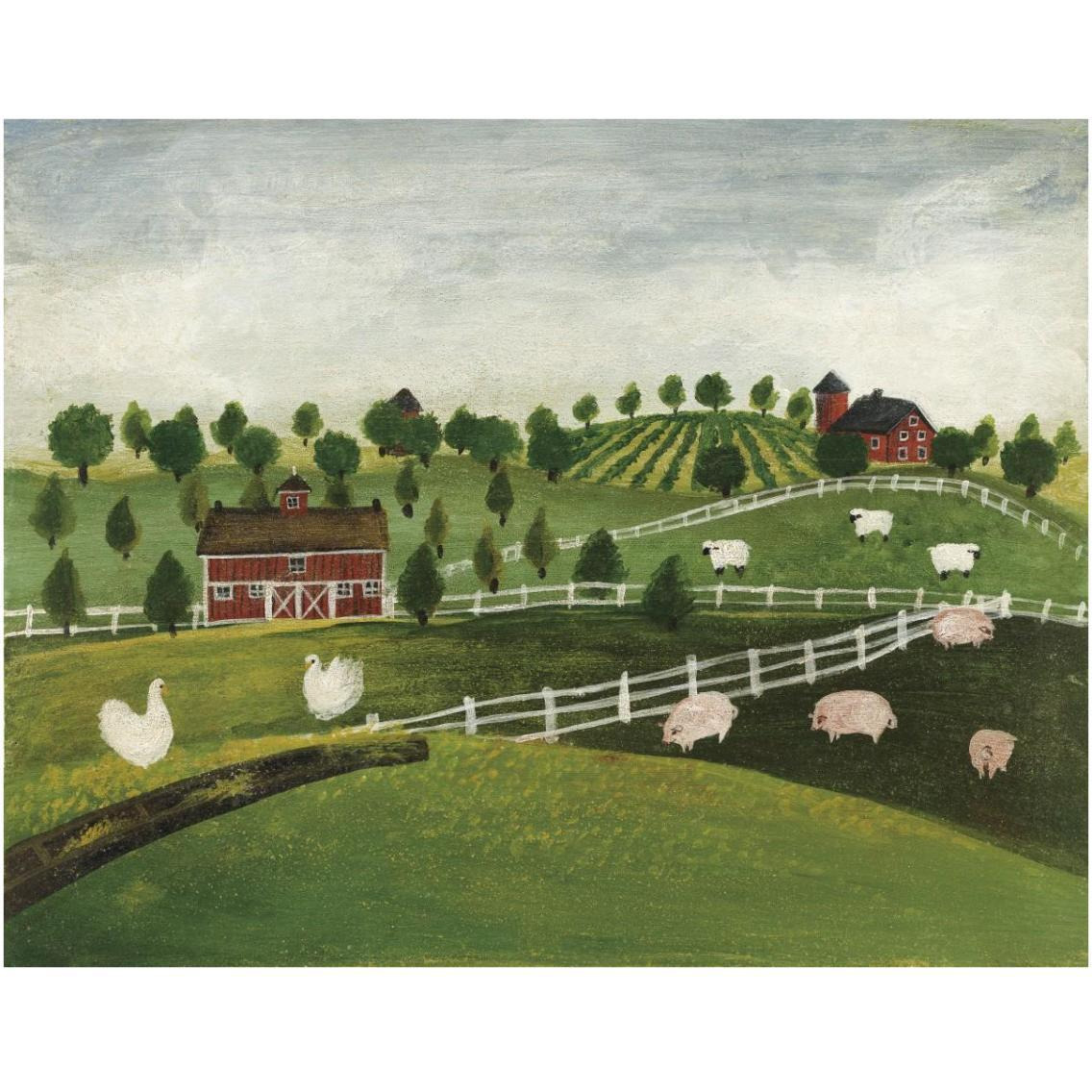 A Day at the Farm I Bright -Paper Art-34&quotx26"