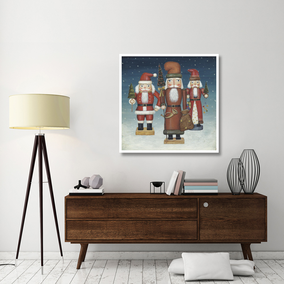 Santa Nutcrackers Snow -Paper Art-42&quotx42"
