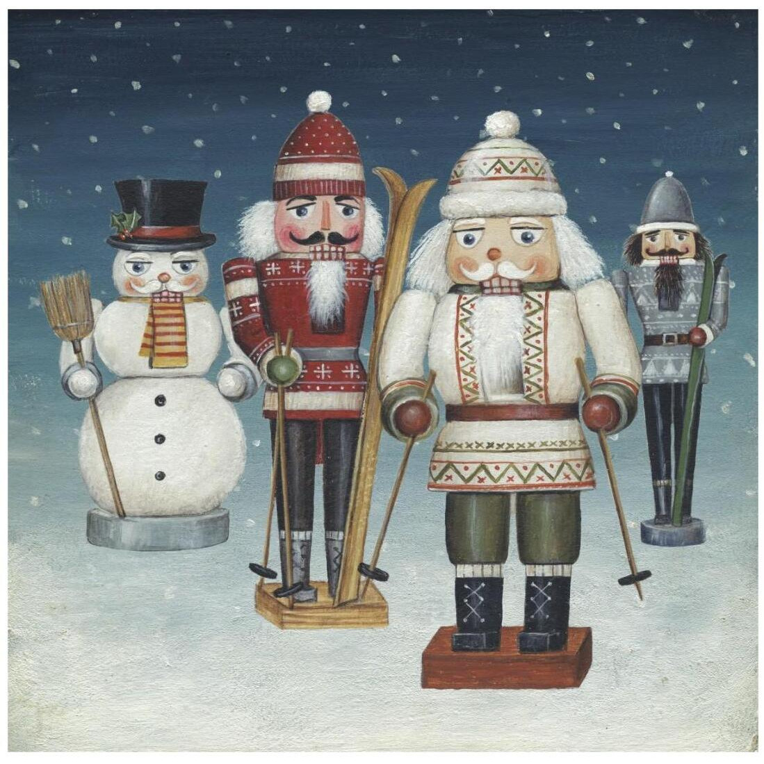 Skier Nutcrackers Snow -Paper Art-20&quotx20"