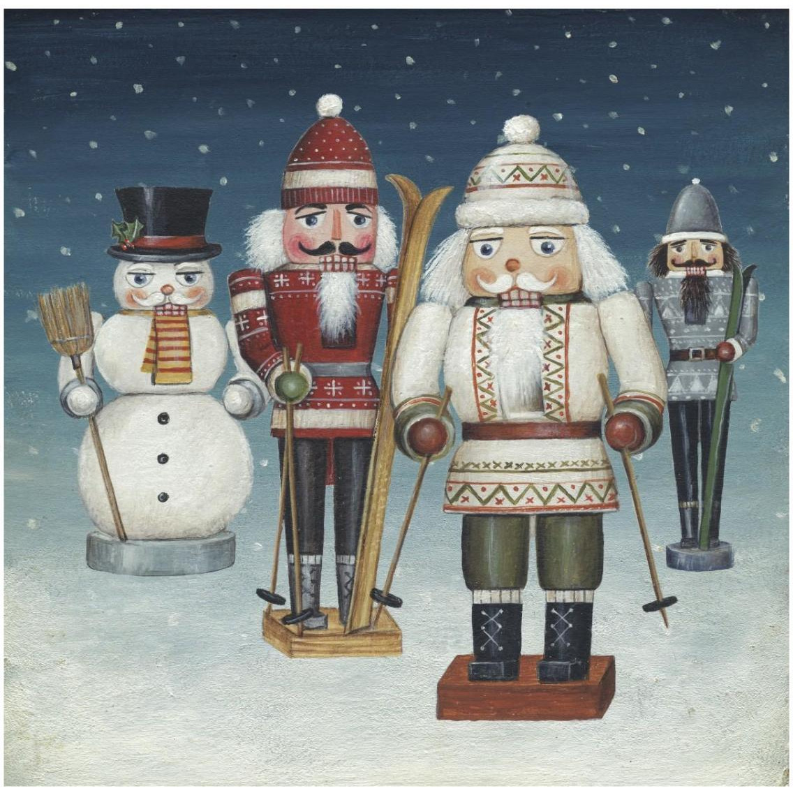 Skier Nutcrackers Snow -Paper Art-32&quotx32"