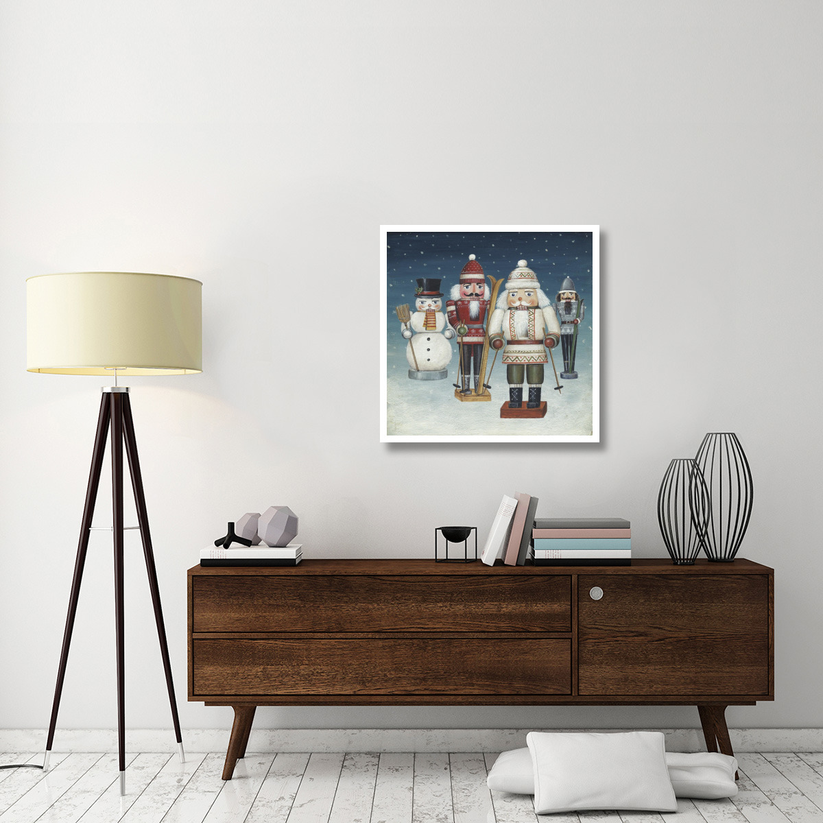 Skier Nutcrackers Snow -Paper Art-32&quotx32"