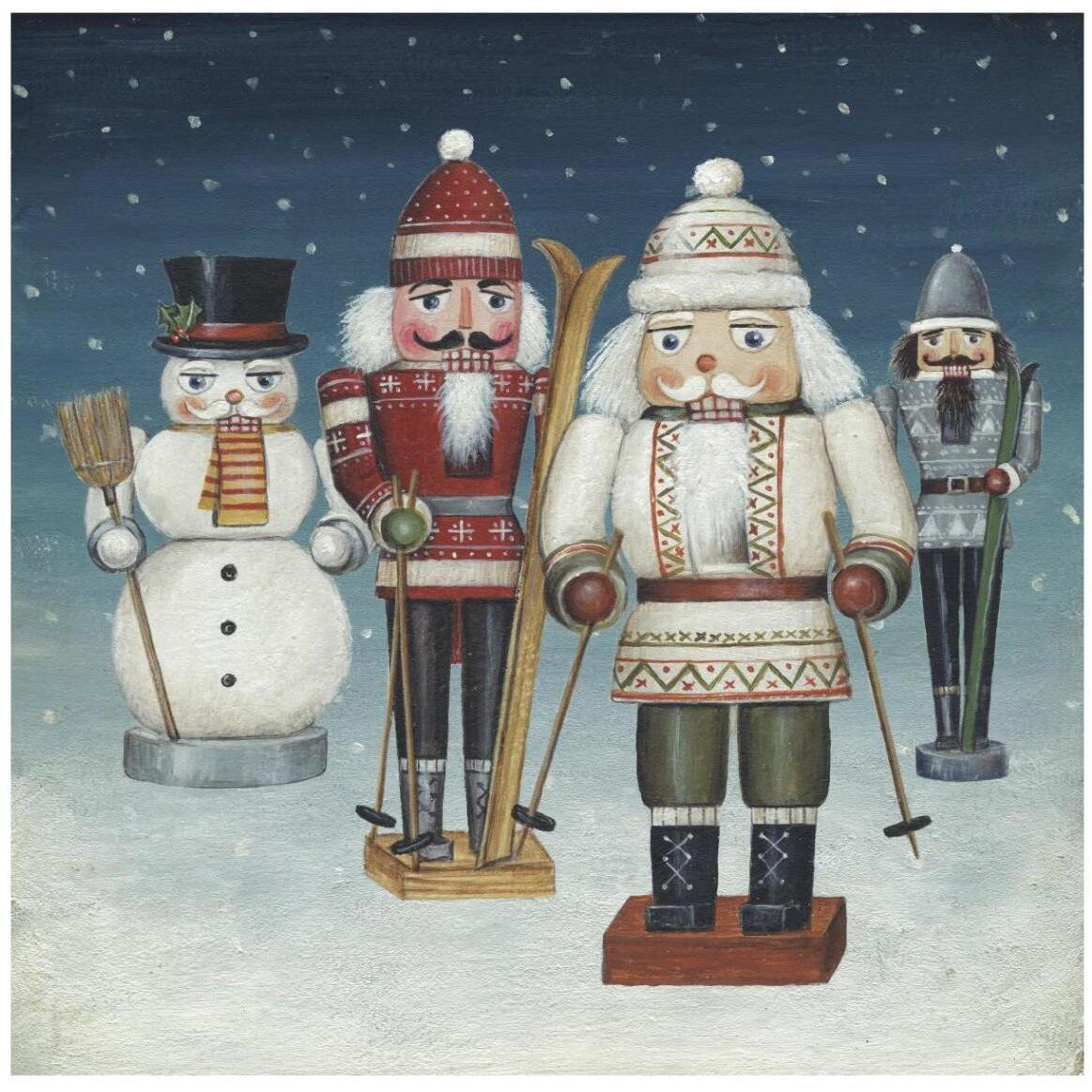 Skier Nutcrackers Snow -Paper Art-42&quotx42"