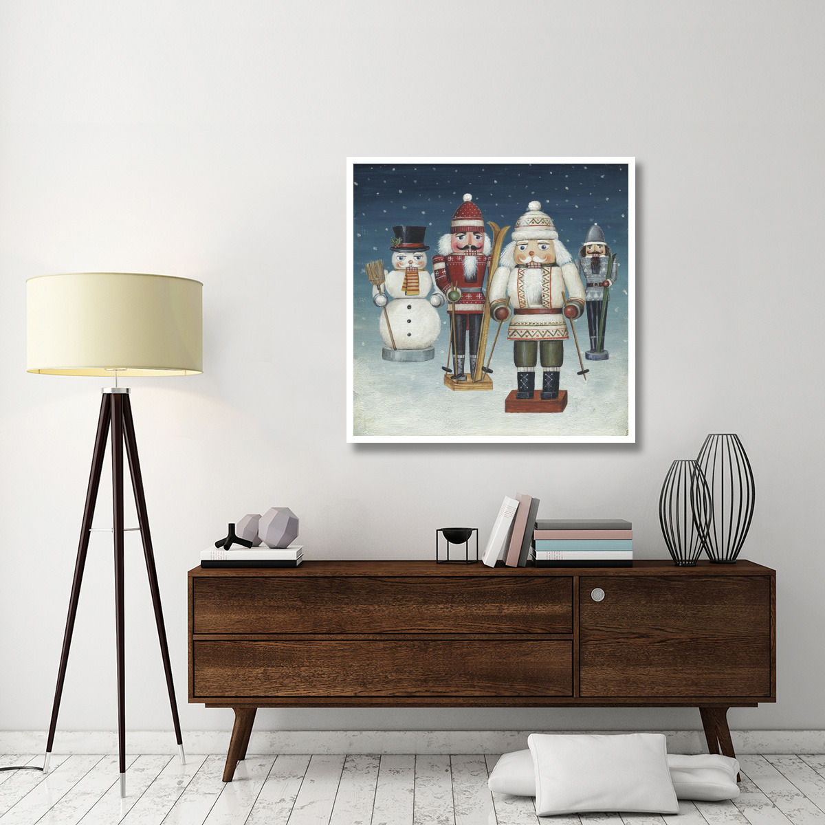 Skier Nutcrackers Snow -Paper Art-42&quotx42"