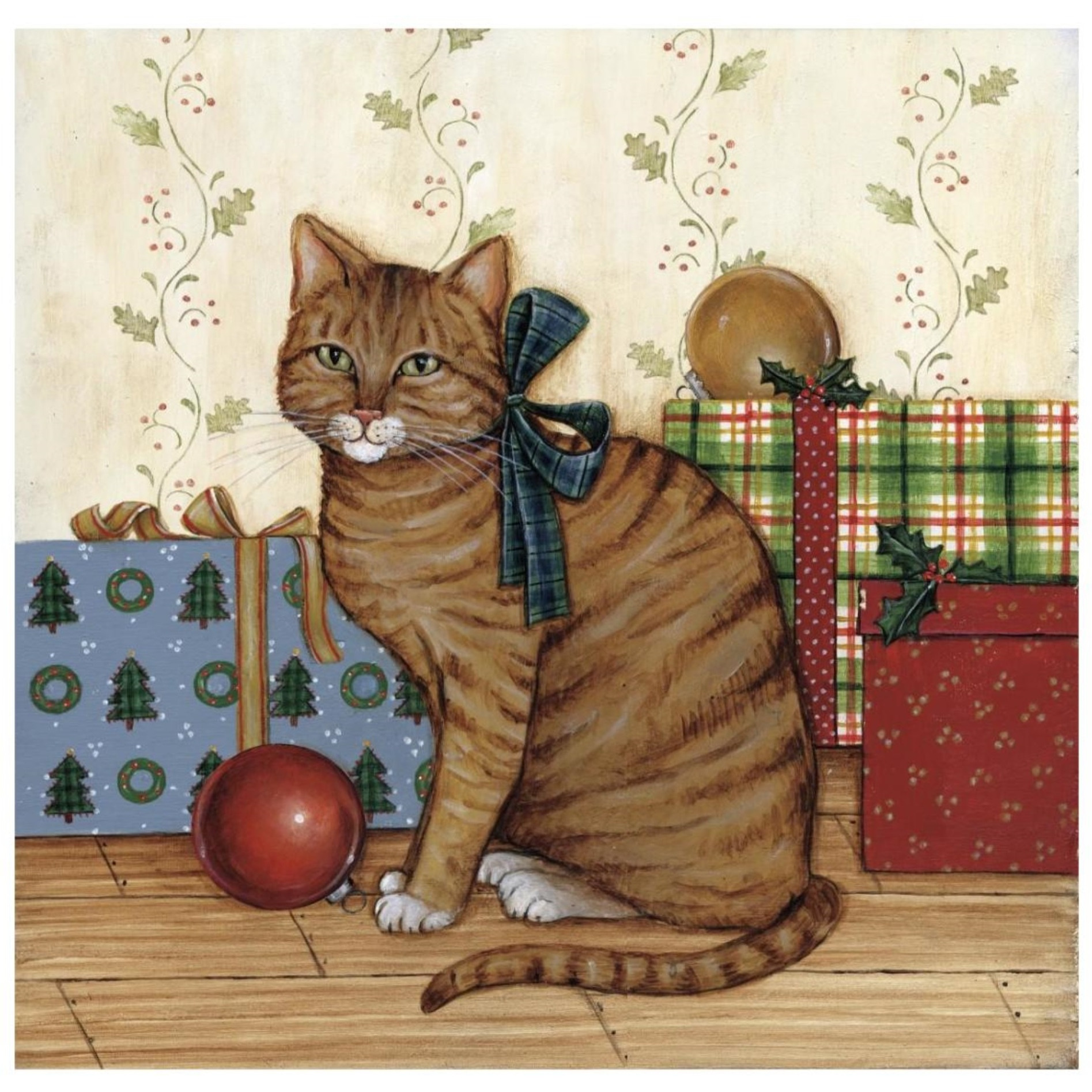 Christmas Kitty II -Paper Art-26&quotx26"
