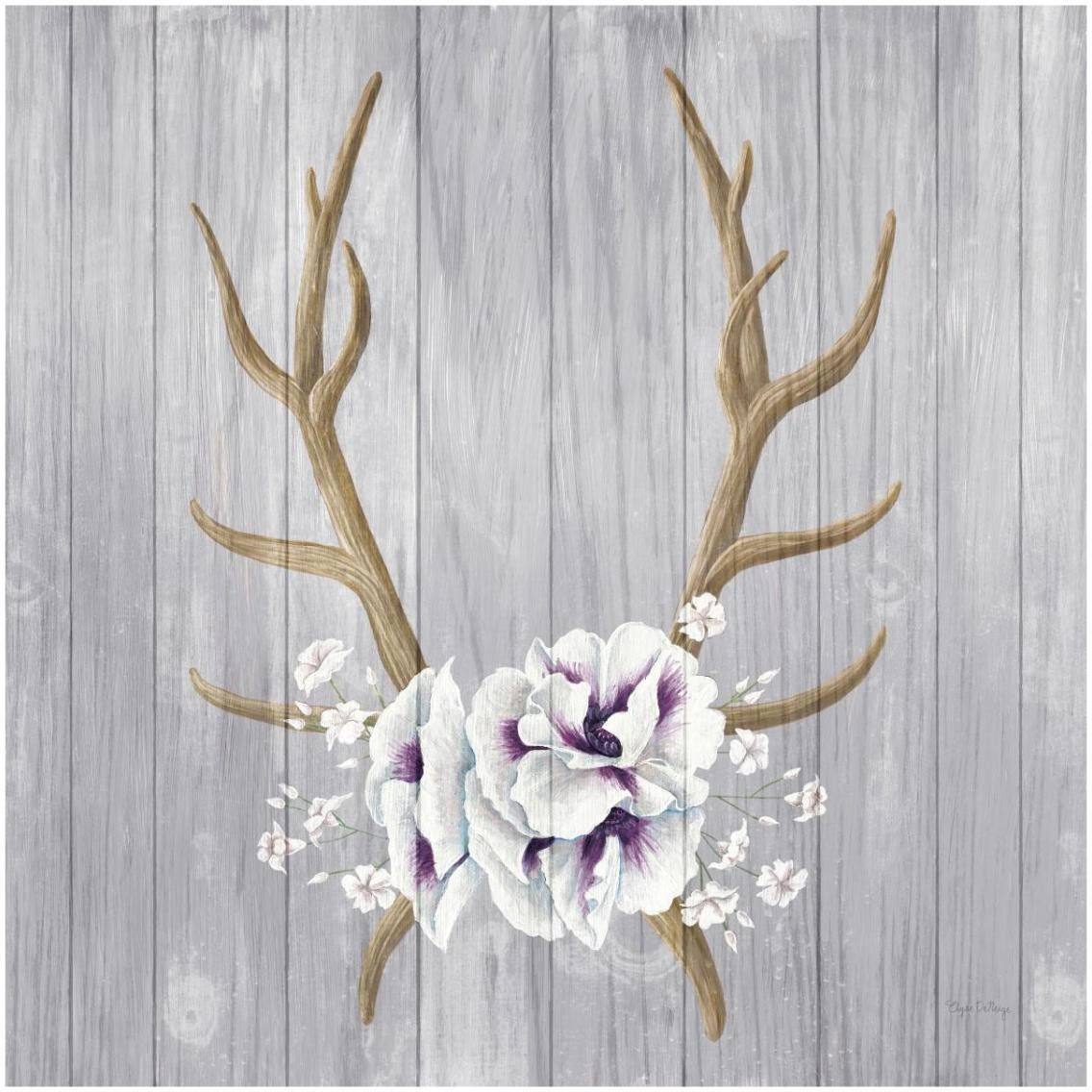 Antlers and Poppies I Sq -Paper Art-32&quotx32"