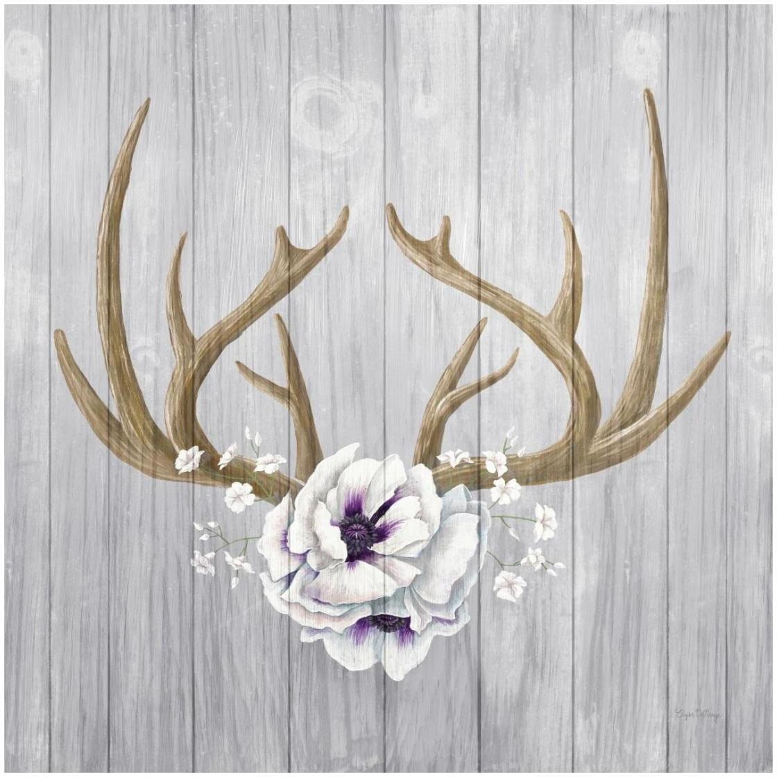 Antlers and Poppies II Sq -Paper Art-26&quotx26"