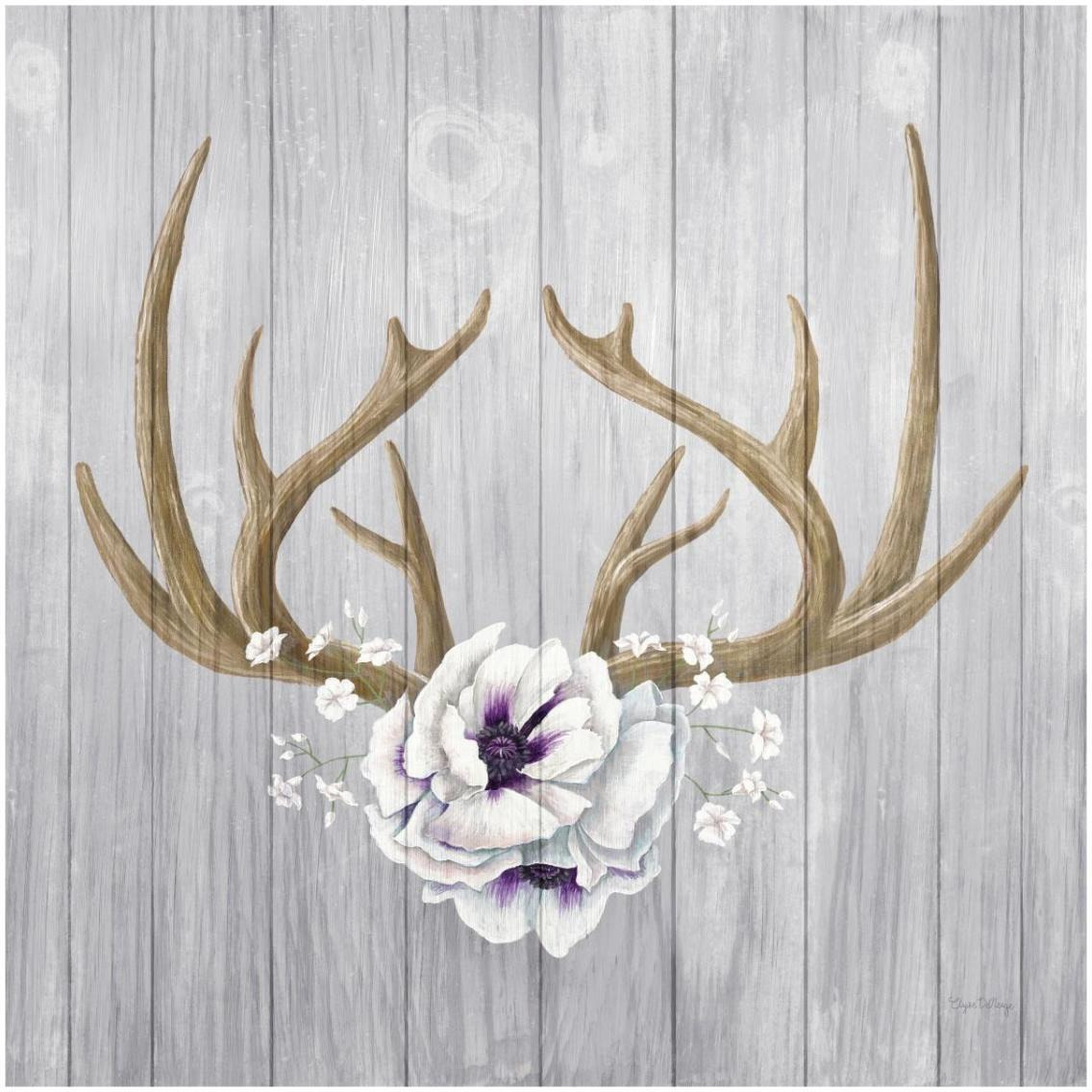 Antlers and Poppies II Sq -Paper Art-32&quotx32"