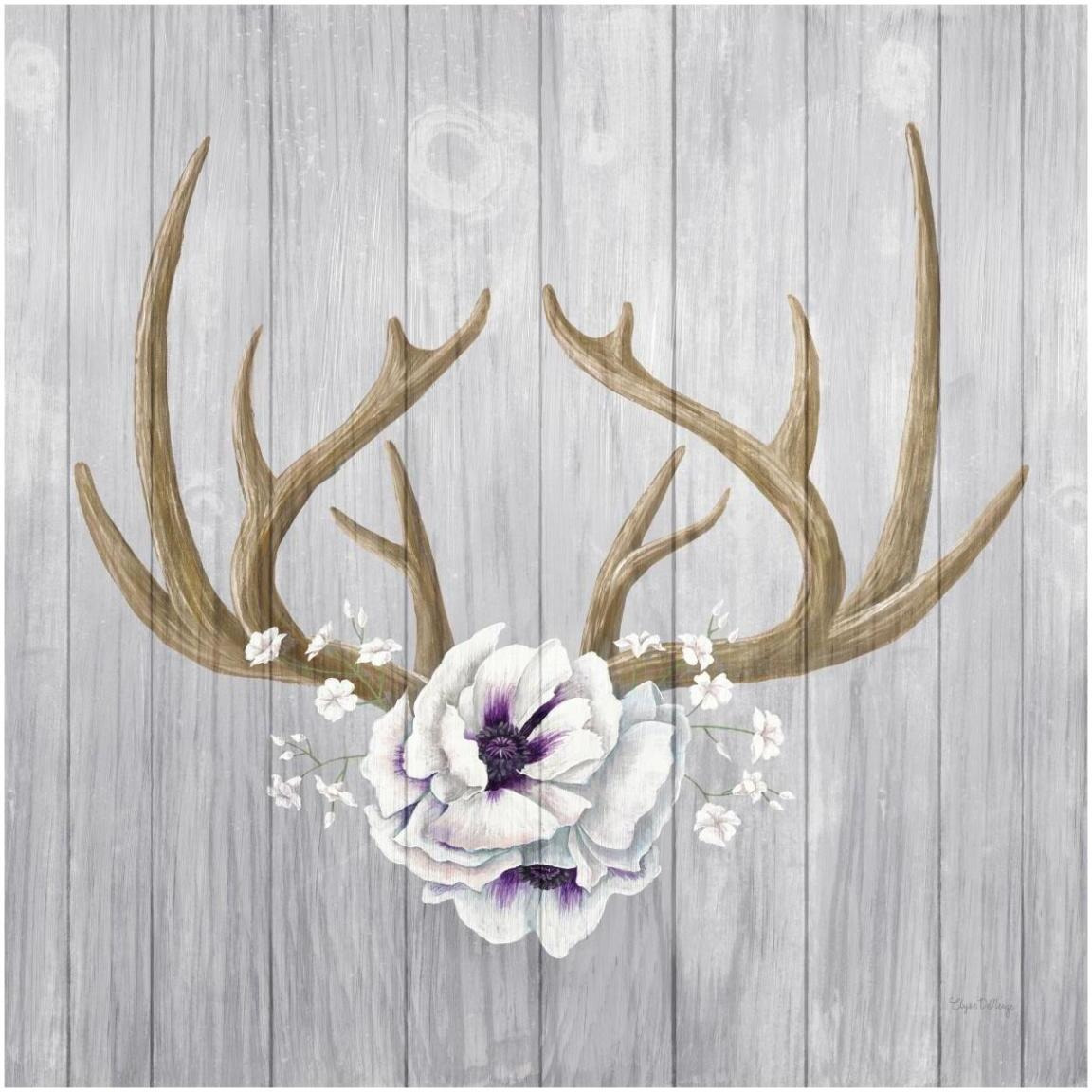 Antlers and Poppies II Sq -Paper Art-42&quotx42"