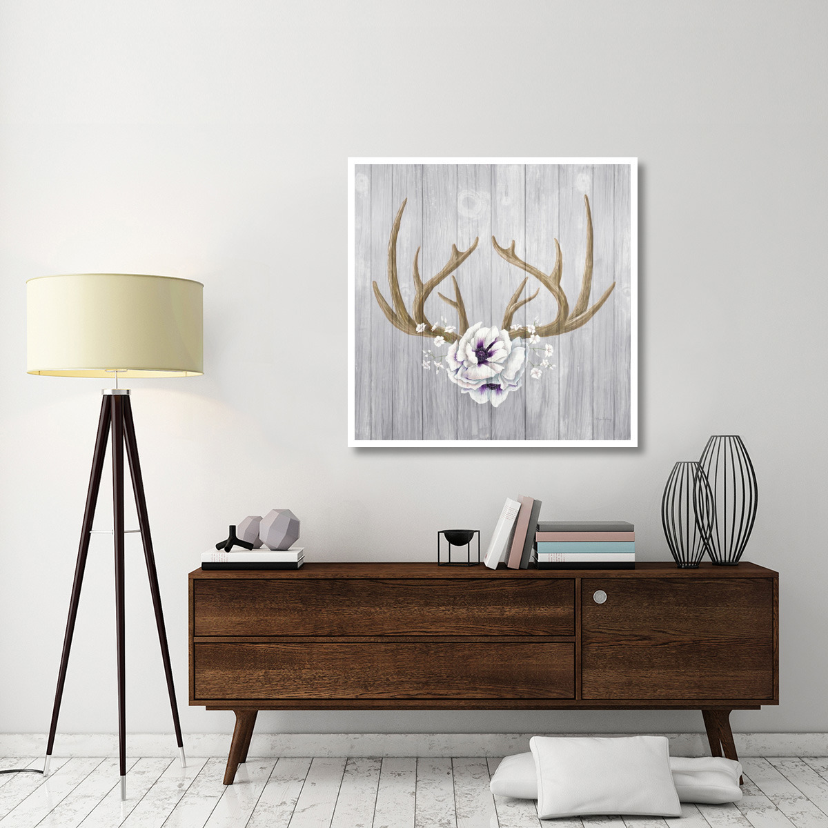 Antlers and Poppies II Sq -Paper Art-42&quotx42"