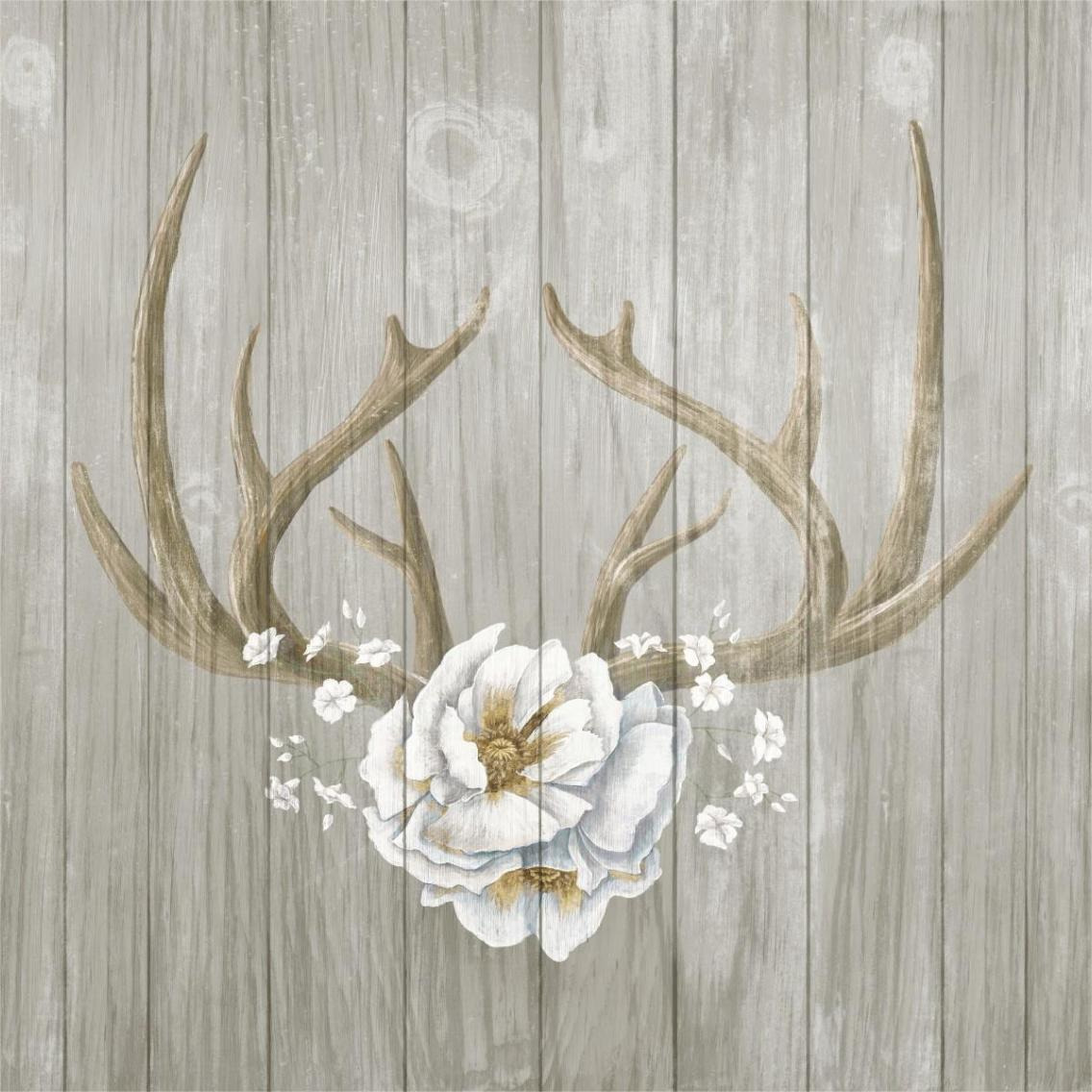 Antlers and Poppies II Sq Greige -Paper Art-38&quotx38"