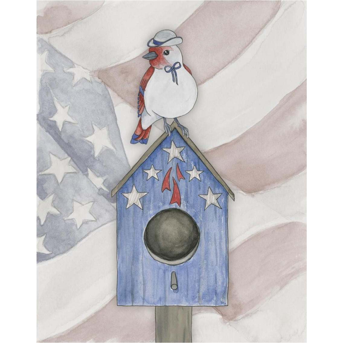 Americana Birdhouse I -Paper Art-30&quotx37"