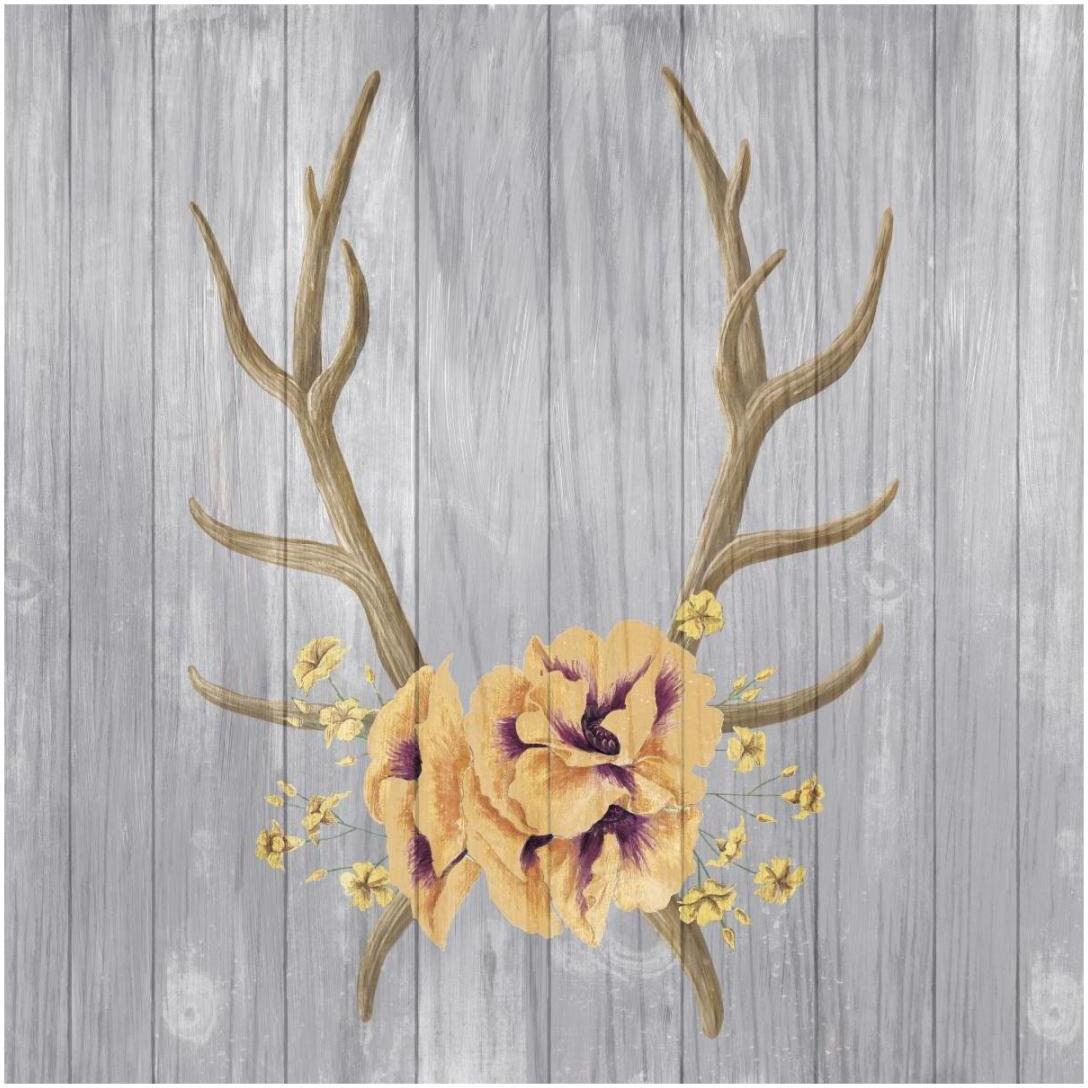 Antlers and Poppies I Sq Spice -Paper Art-20&quotx20"
