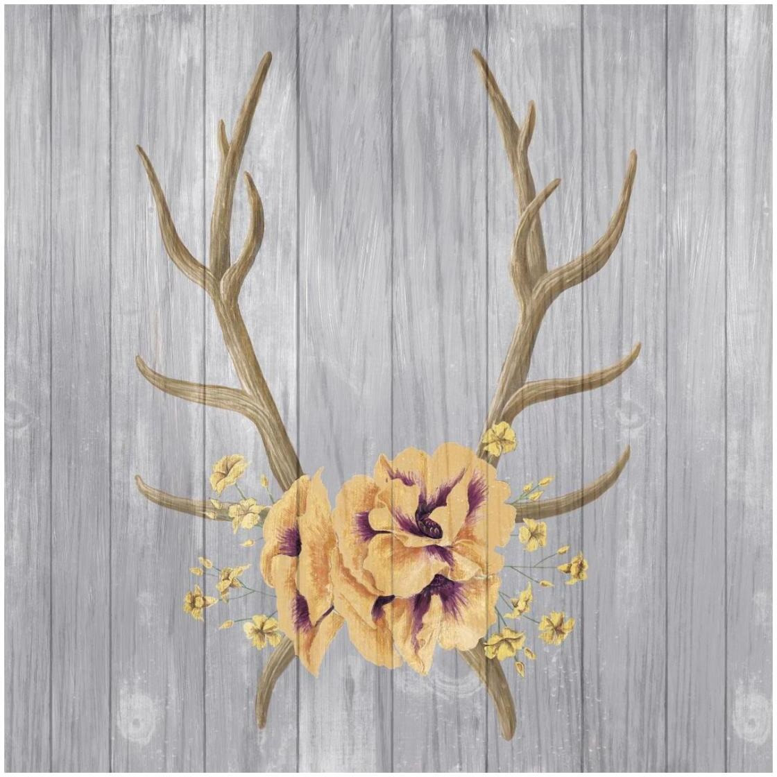 Antlers and Poppies I Sq Spice -Paper Art-26&quotx26"