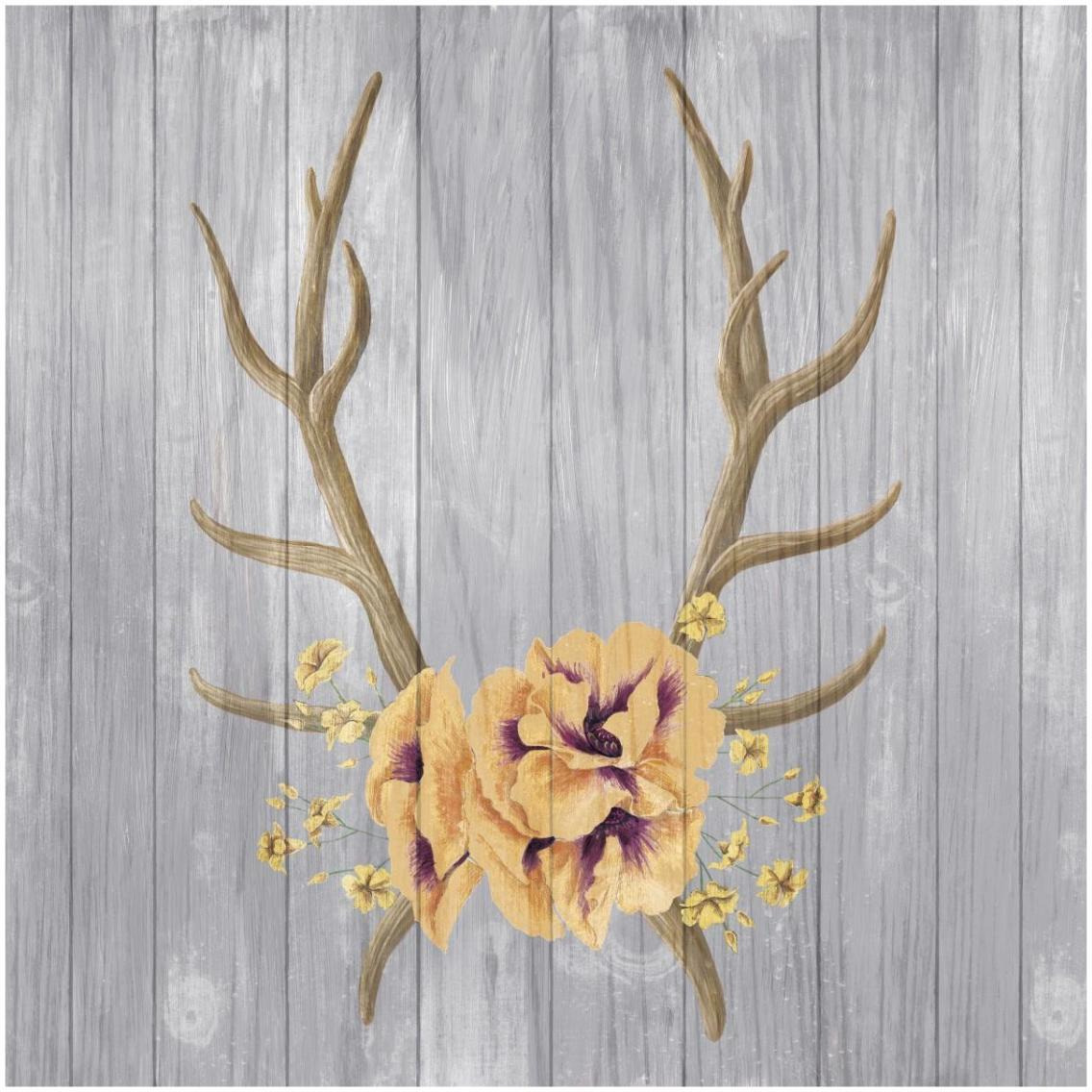 Antlers and Poppies I Sq Spice -Paper Art-32&quotx32"