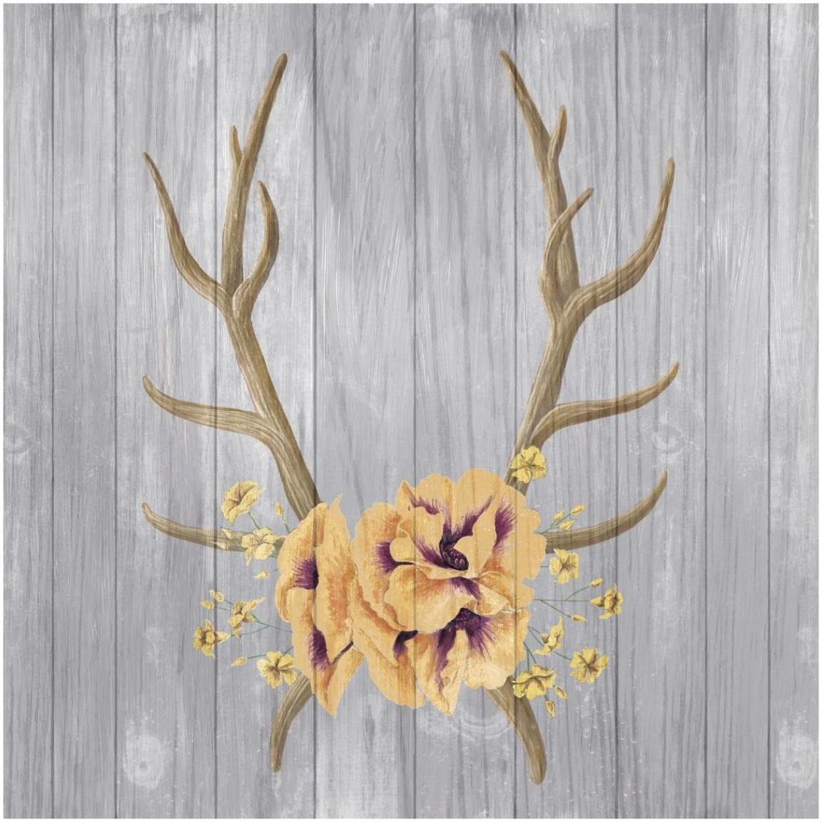 Antlers and Poppies I Sq Spice -Paper Art-42&quotx42"