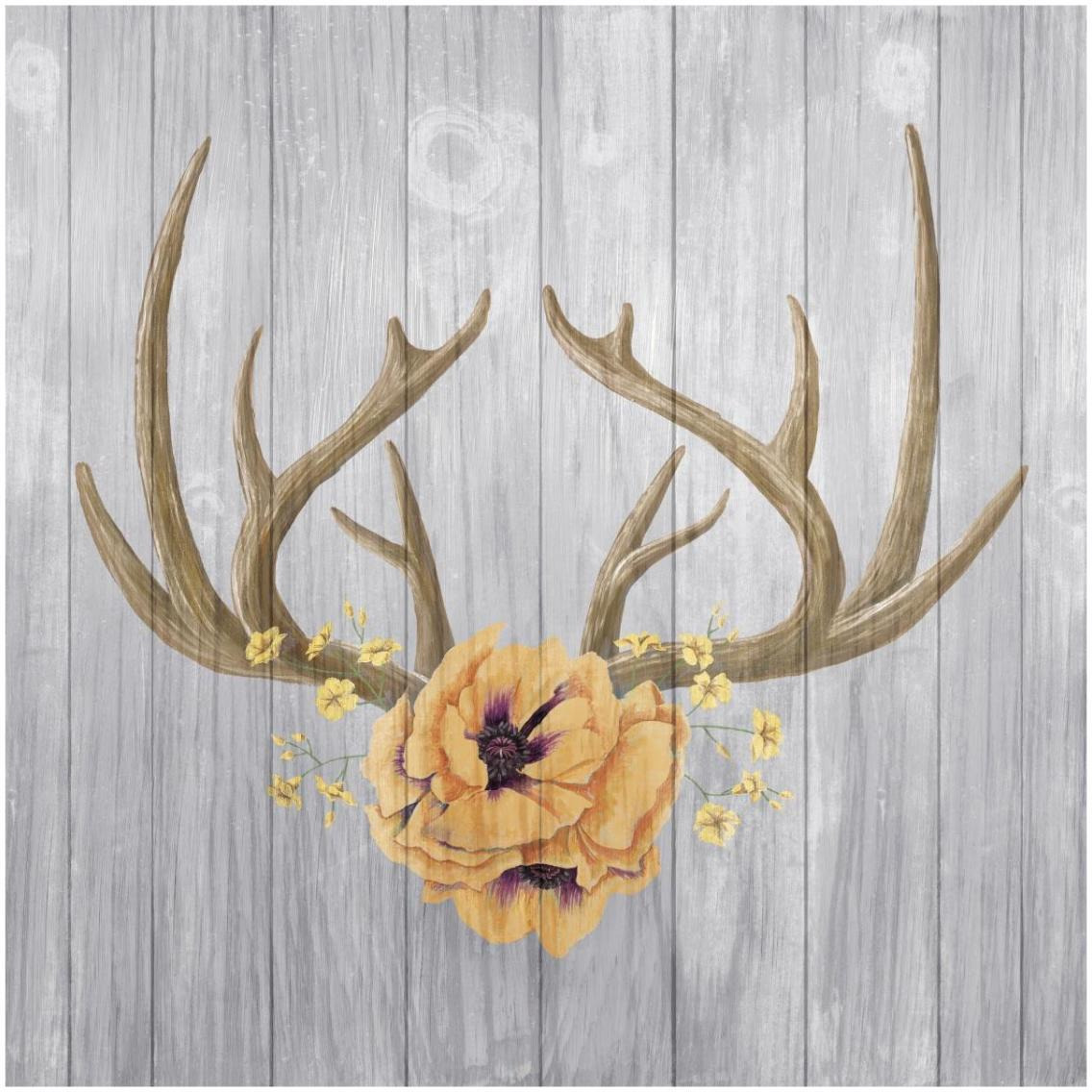 Antlers and Poppies II Sq Spice -Paper Art-32&quotx32"