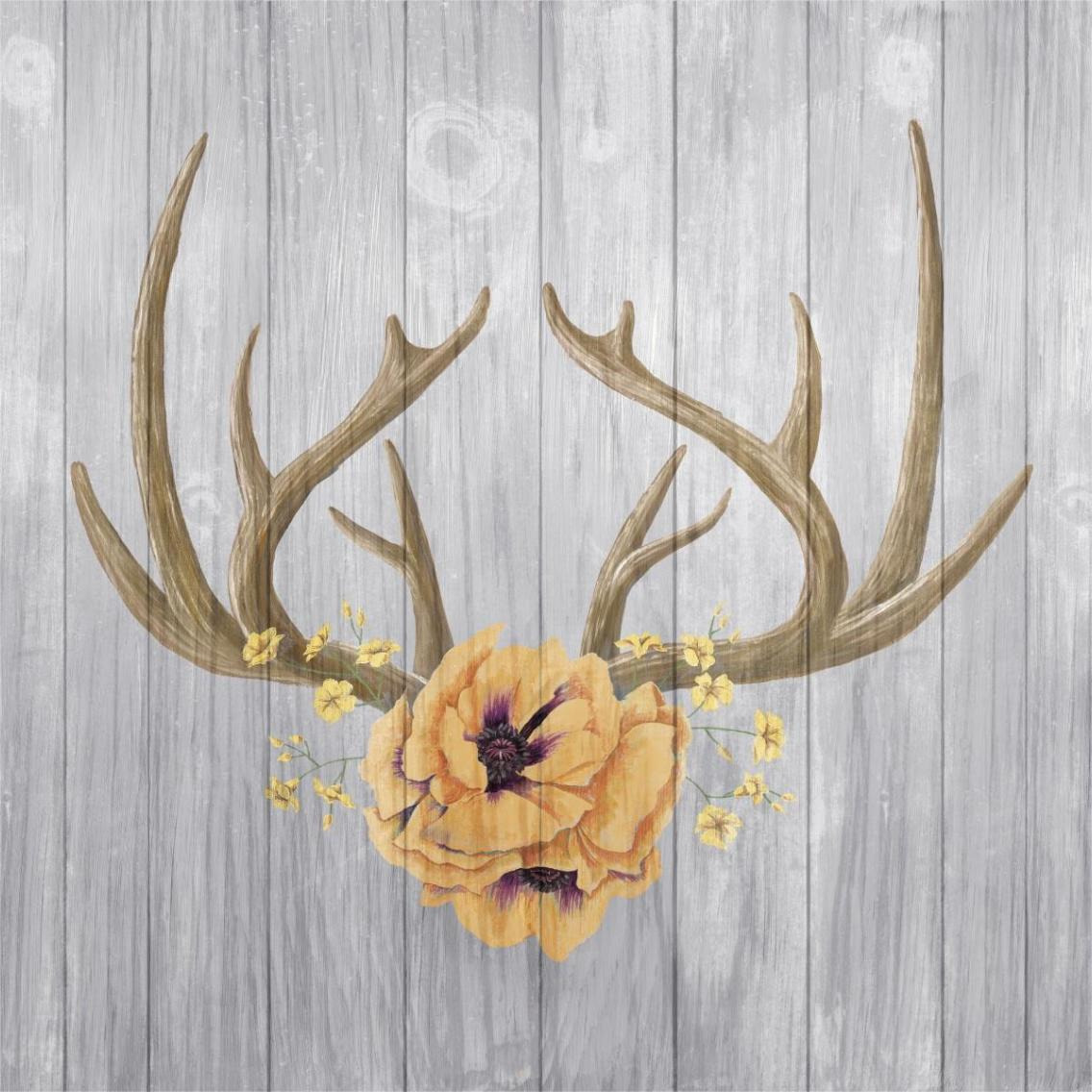 Antlers and Poppies II Sq Spice -Paper Art-38&quotx38"
