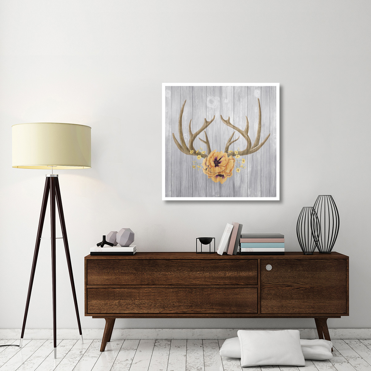 Antlers and Poppies II Sq Spice -Paper Art-38&quotx38"