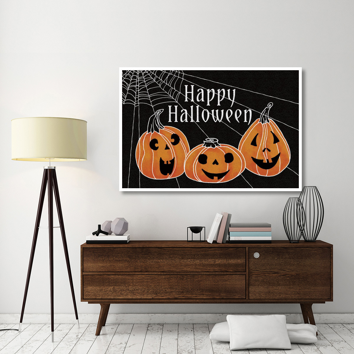 Spooky Jack O Lanterns Three Pumpkins -Paper Art-62&quotx42"