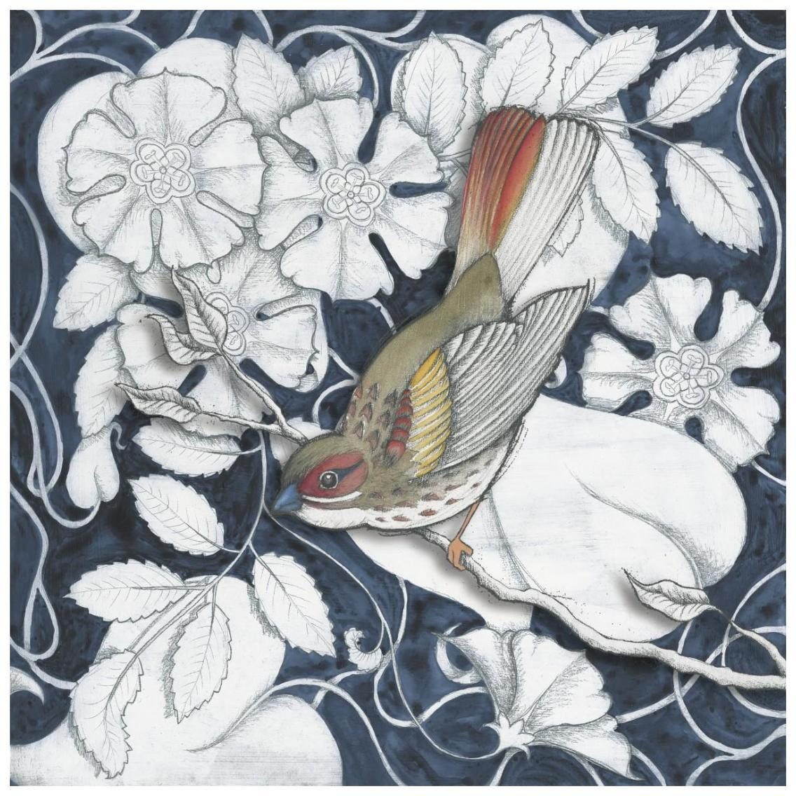 Arts and Crafts Bird Indigo II -Paper Art-26&quotx26"