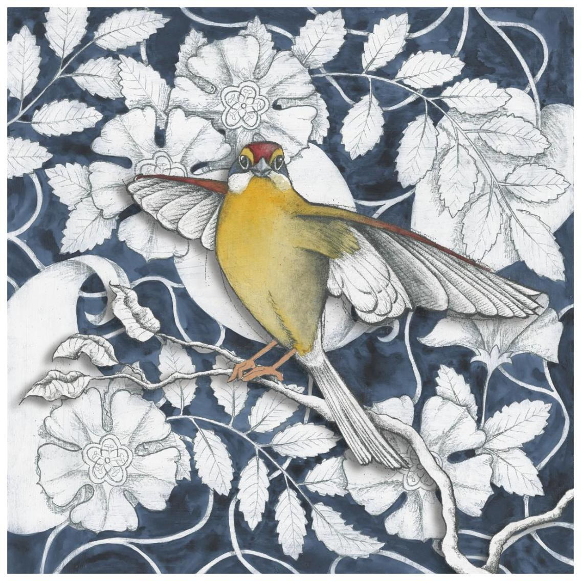 Arts and Crafts Bird Indigo IV -Paper Art-26&quotx26"