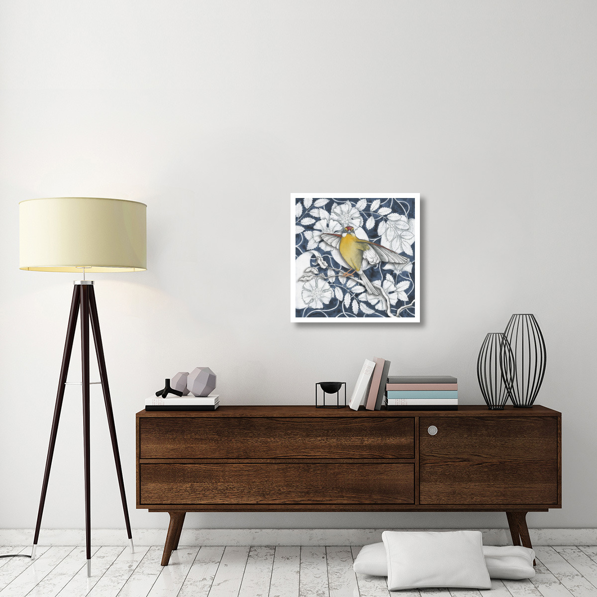 Arts and Crafts Bird Indigo IV -Paper Art-26&quotx26"