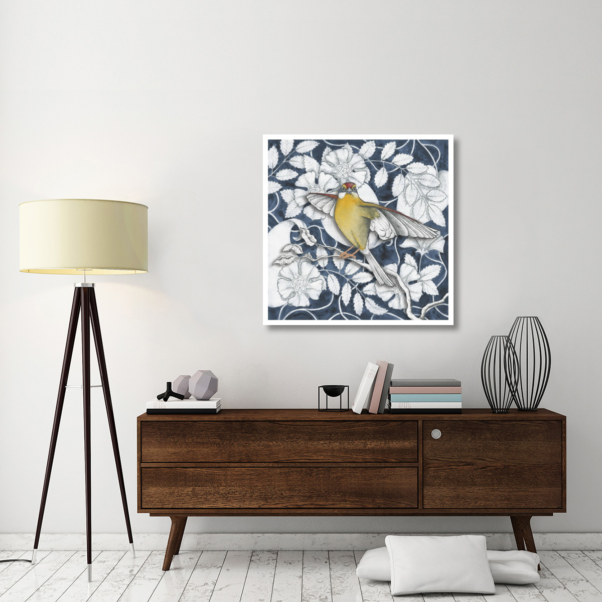 Arts and Crafts Bird Indigo IV -Paper Art-38&quotx38"