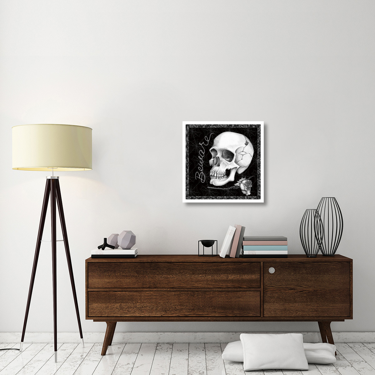 Arsenic and Old Lace Skull Beware -Paper Art-26&quotx26"
