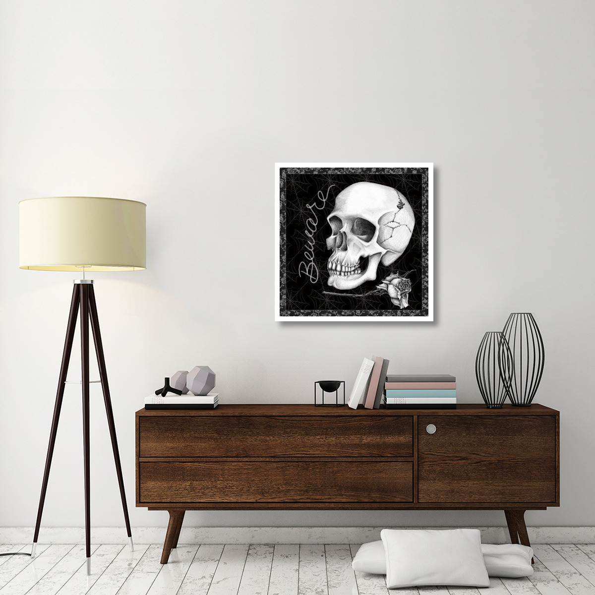 Arsenic and Old Lace Skull Beware -Paper Art-32&quotx32"