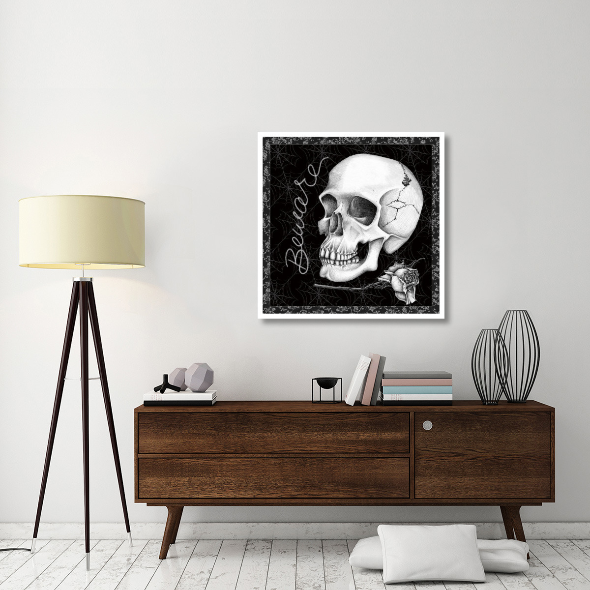 Arsenic and Old Lace Skull Beware -Paper Art-38&quotx38"