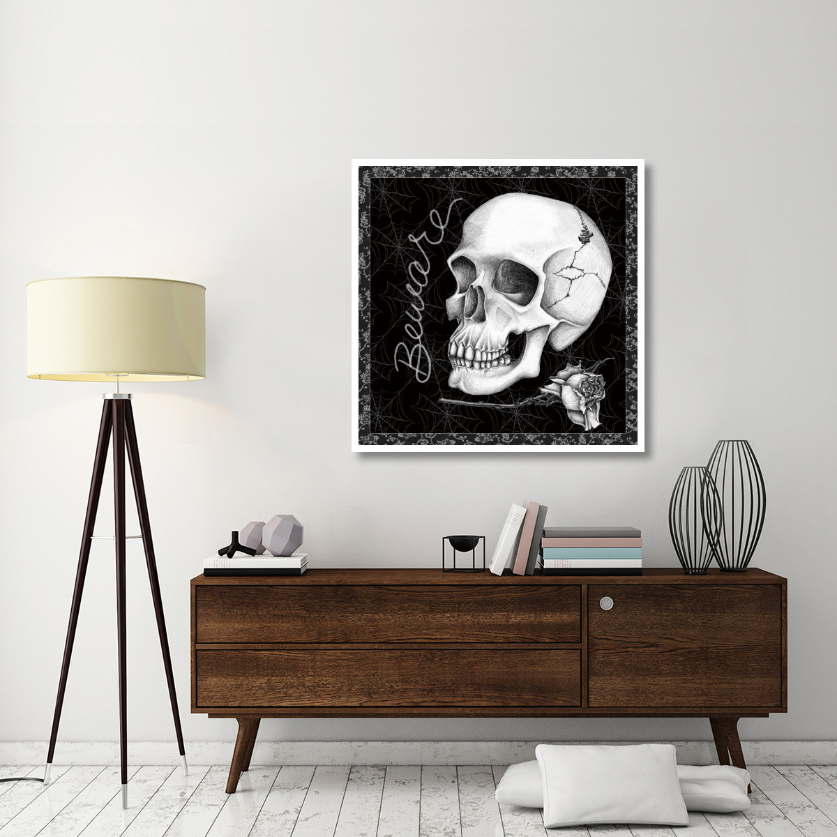 Arsenic and Old Lace Skull Beware -Paper Art-42&quotx42"