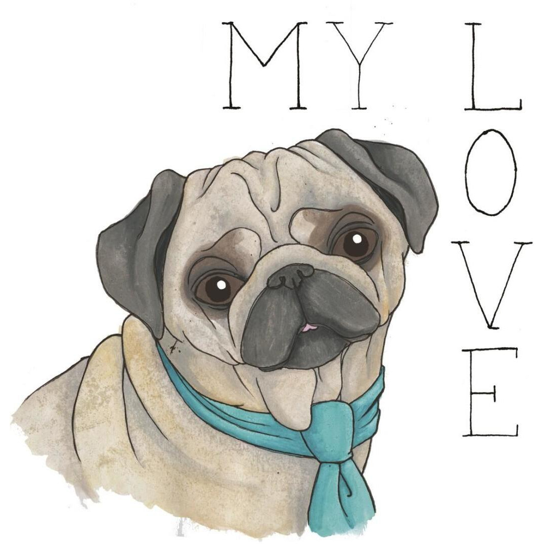 Puppy Love Pug Color -Paper Art-26&quotx26"