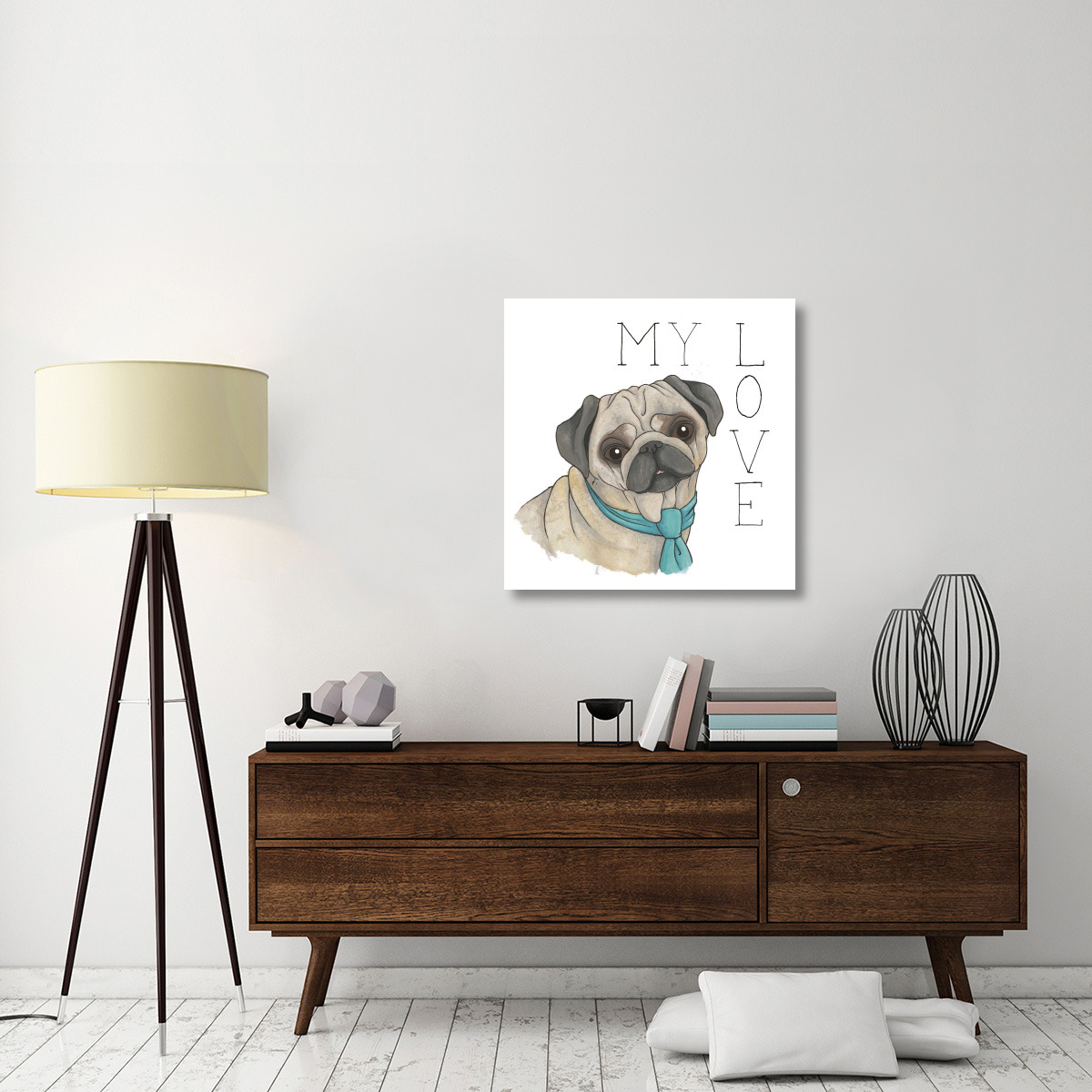Puppy Love Pug Color -Paper Art-32&quotx32"