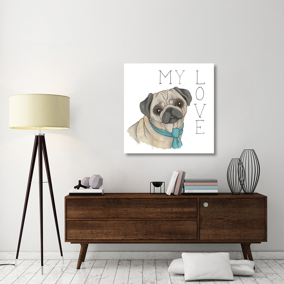 Puppy Love Pug Color -Paper Art-38&quotx38"