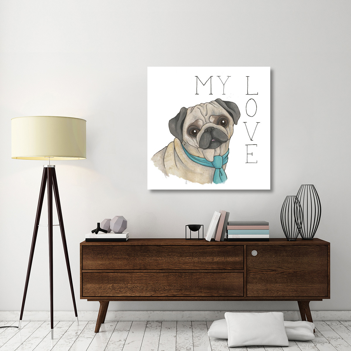 Puppy Love Pug Color -Paper Art-42&quotx42"