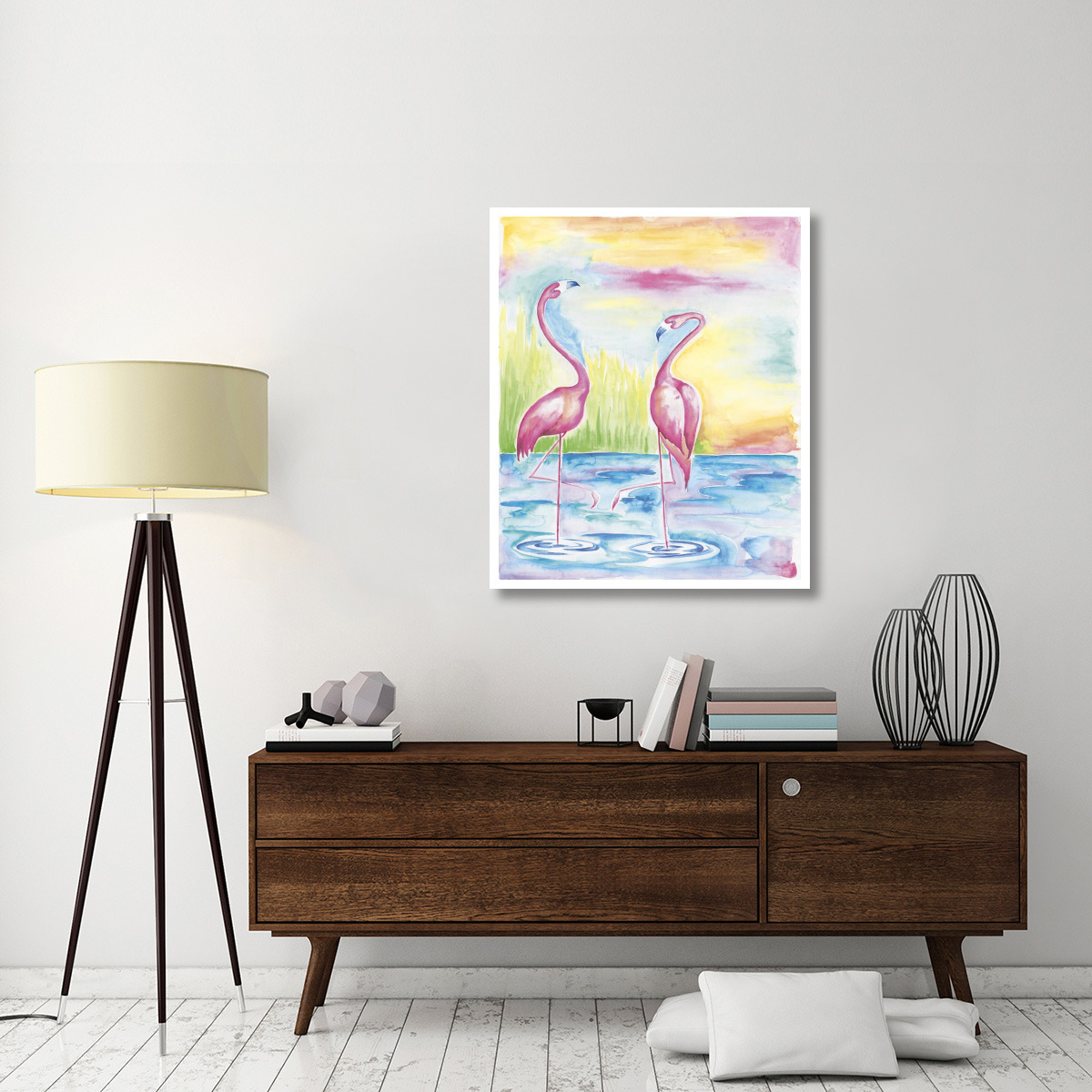 Bright Flamingos I -Paper Art-35.2&quotx42"