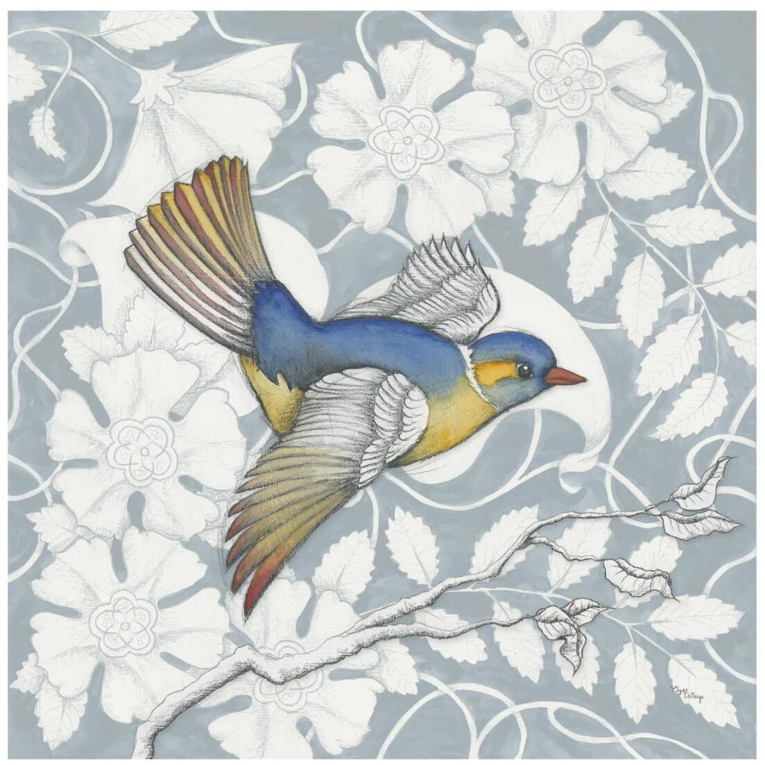 Arts and Crafts Birds III Tone on Tone -Paper Art-20&quotx20"