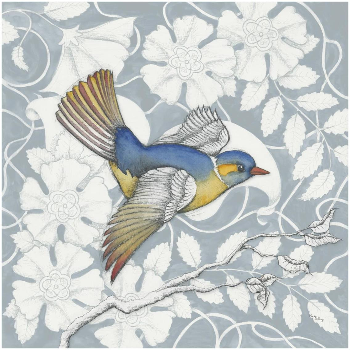Arts and Crafts Birds III Tone on Tone -Paper Art-32&quotx32"