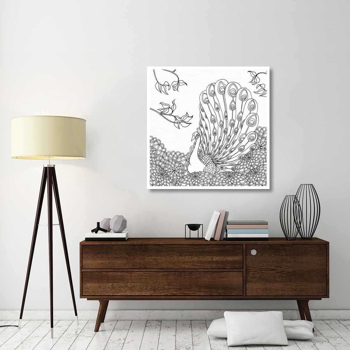 Palace Peacock II Black and White -Paper Art-42&quotx42"