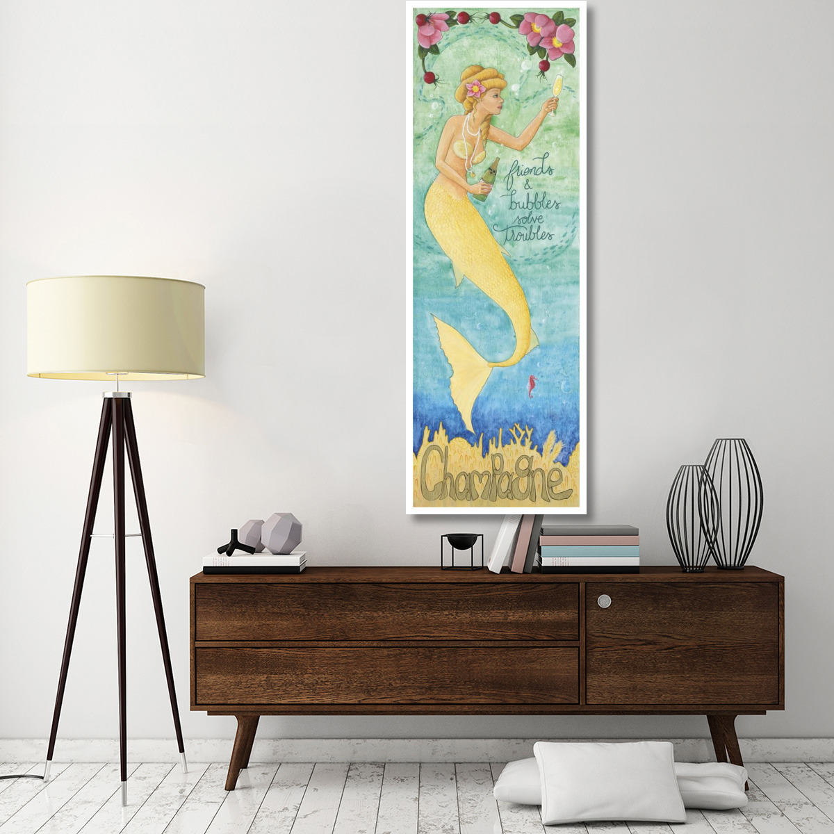 Nouveau Mermaid Champagne -Paper Art-26&quotx74"