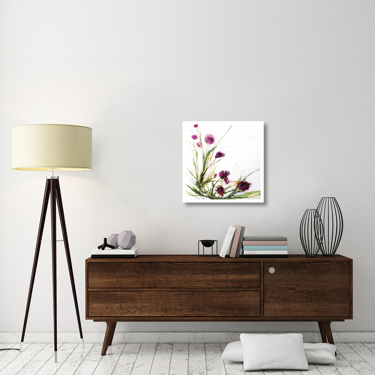 Flowers in the Wind on White -Paper Art-26&quotx26"