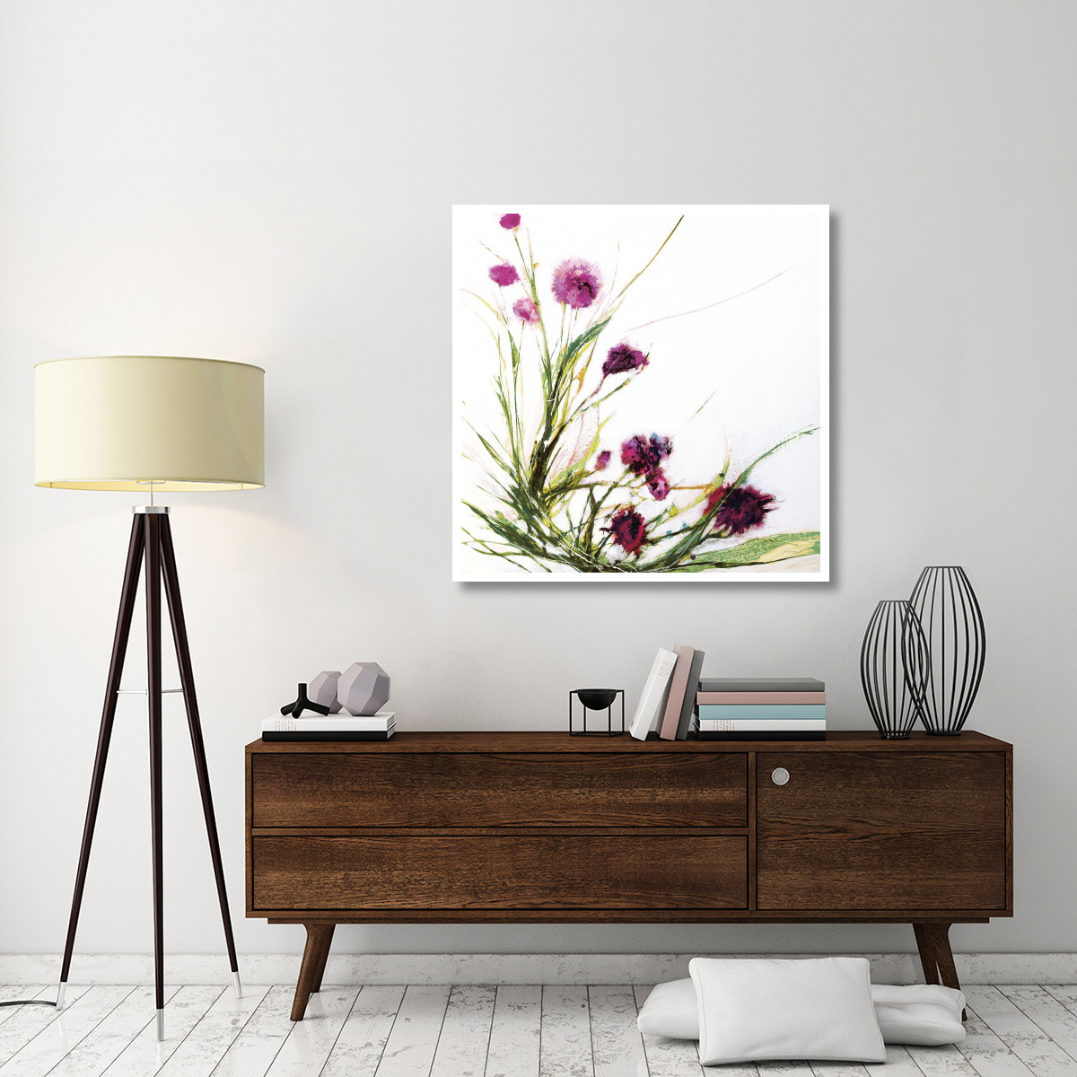 Flowers in the Wind on White -Paper Art-42&quotx42"