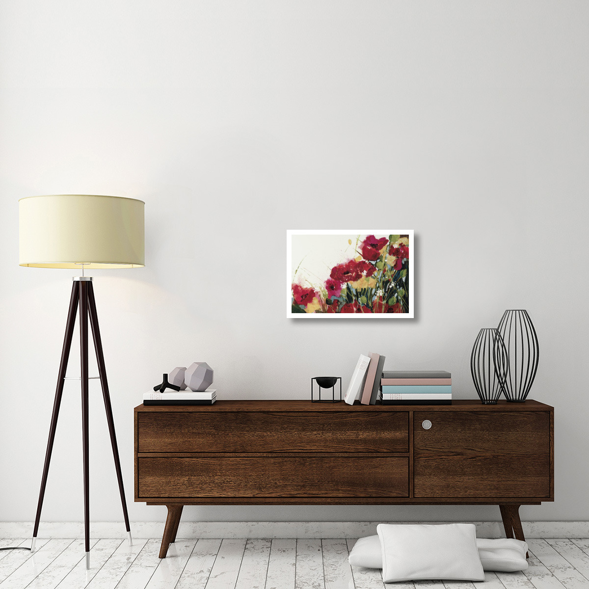 Poppies and Flowers on White -Paper Art-26&quotx18"