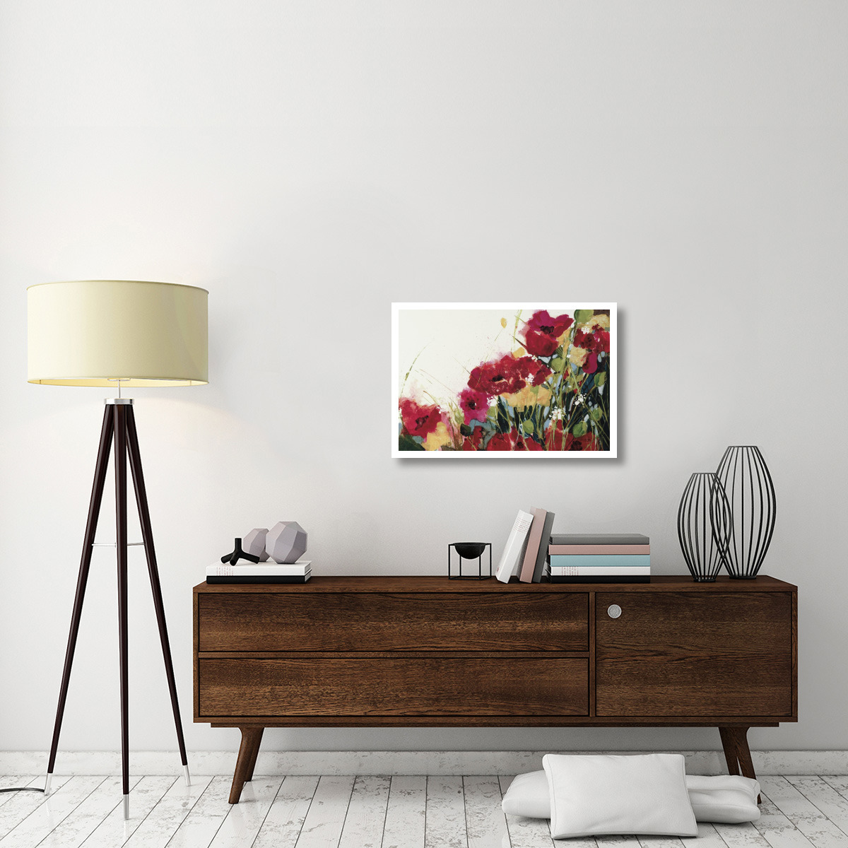 Poppies and Flowers on White -Paper Art-32&quotx22"