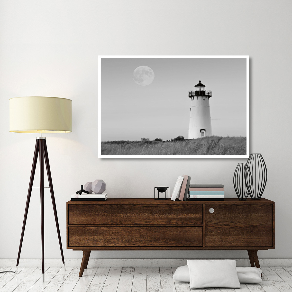 Moon over Marthas Vineyard BW -Paper Art-62&quotx42"
