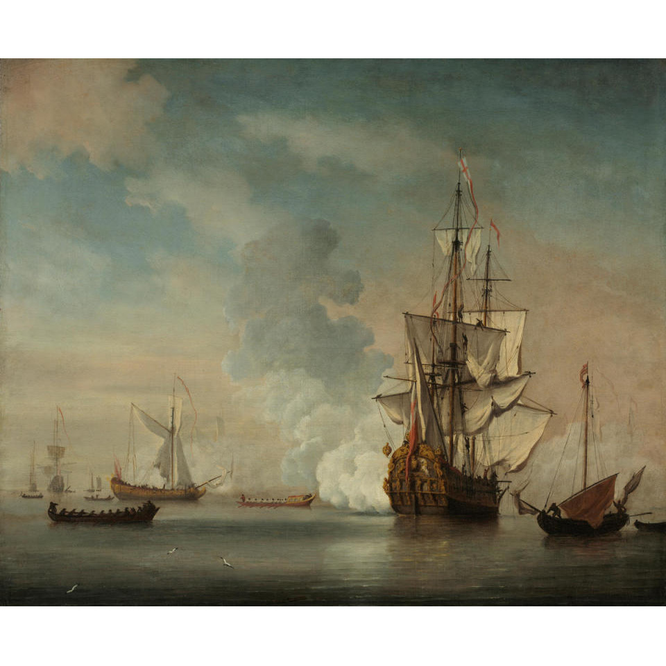 English Warship Firing a Salute, 1690 -Paper Art-18&quotx15.12"