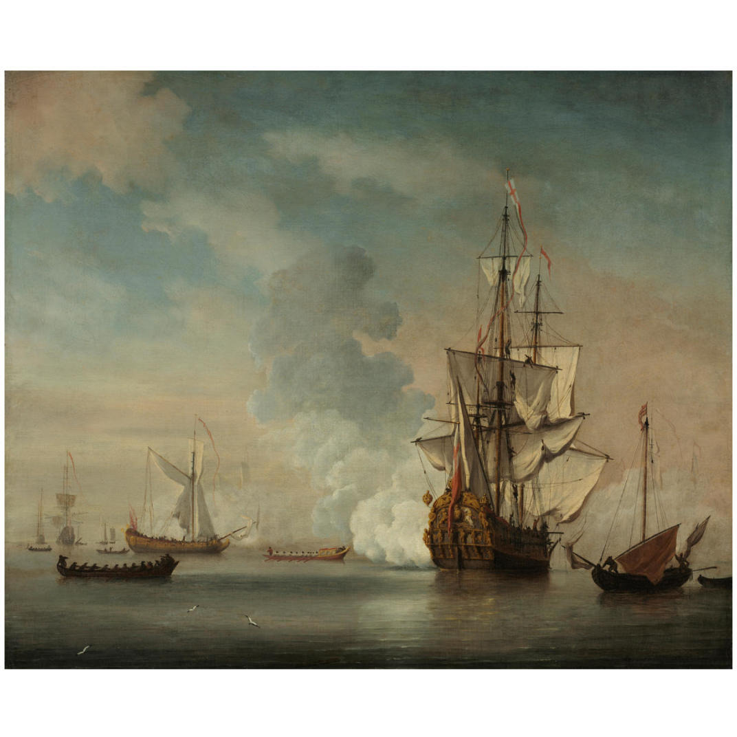 English Warship Firing a Salute, 1690 -Paper Art-32&quotx26.6"