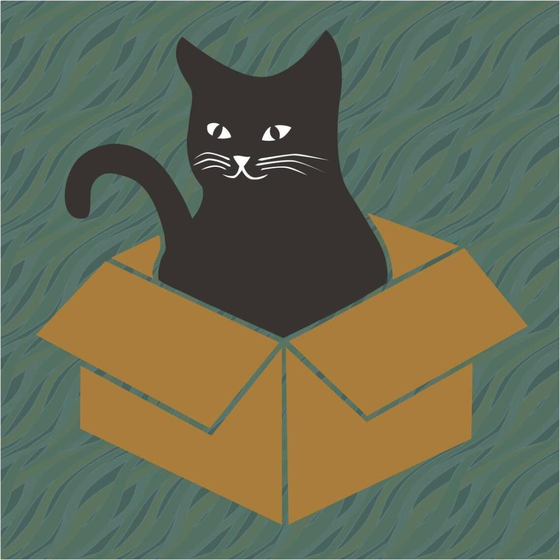 Cat in a Box - Blue-Green -Paper Art-38&quotx38"