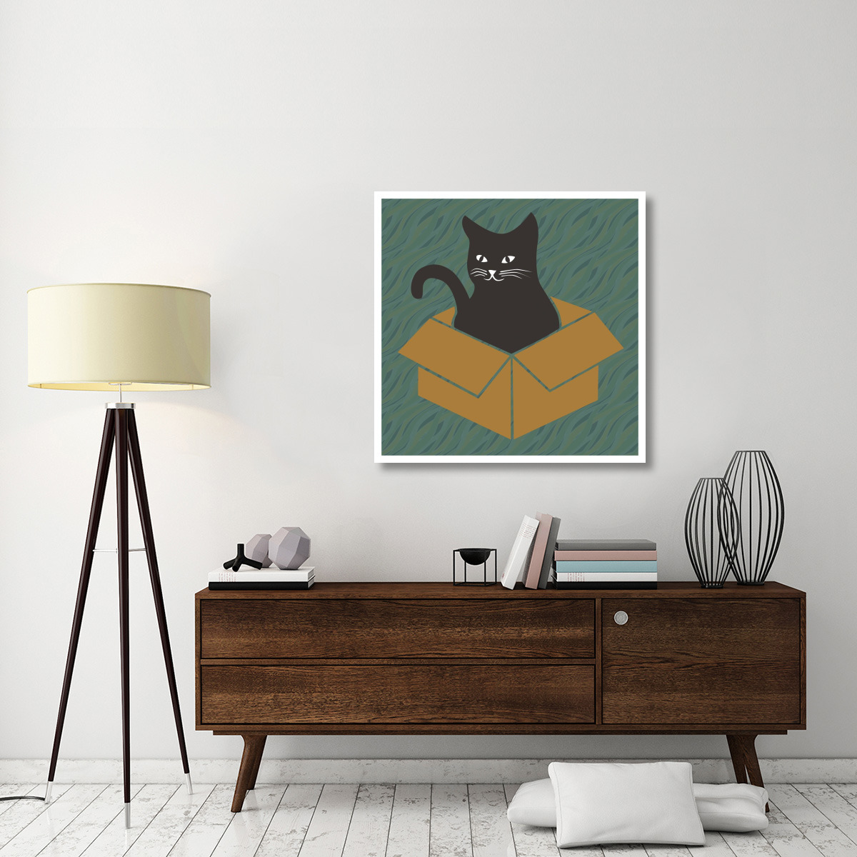 Cat in a Box - Blue-Green -Paper Art-38&quotx38"